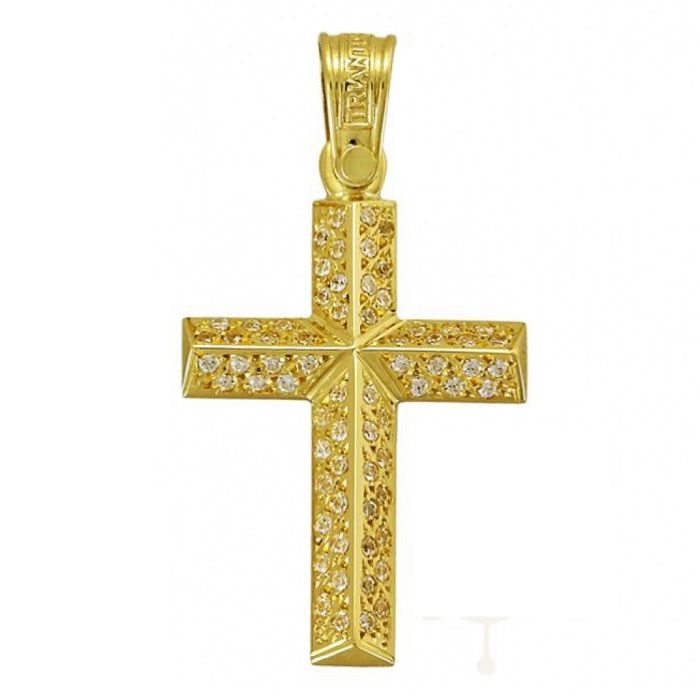 Women's yellow gold cross with zirkon 14CT ITE0038